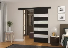 Posuvné nástěnné dveře MILOU 86 černá – bílý Lacobel (86 x 205) cm – záruka 4 roky
