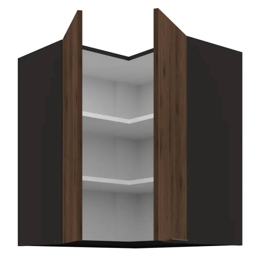 Horní rohová skříňka, ořech okapi/černá, MENZO 60x60 GN-72 2F