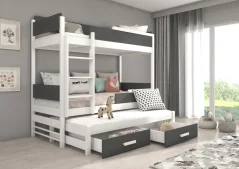 Patrová třílůžková postel s matracemi QUEEN 180x80 bílá – antracit (190 x 88) cm