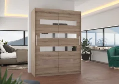 Skříň posuvná se zrcadlem BALTIC 150 lanýž (150 x 200) cm – 6 polic pro přehledné uložení