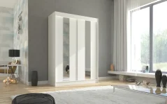 Posuvná skříň s zrcadlem BALTON 150 bílá (150 x 215) cm – 10 polic pro přehledné uložení