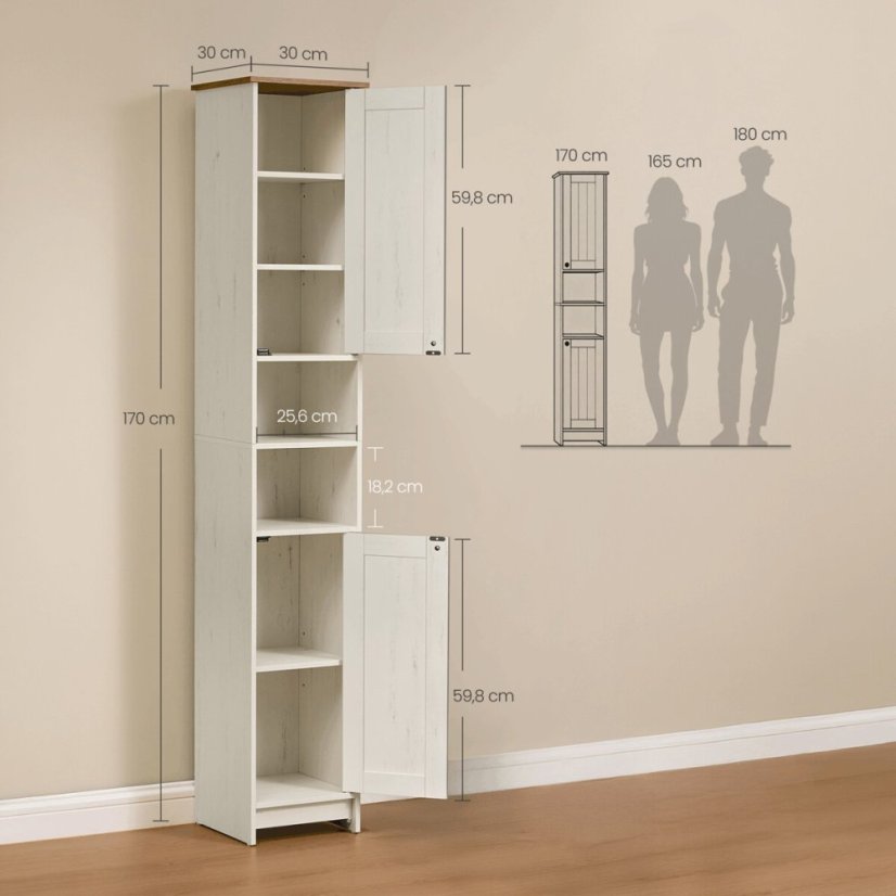 Koupelnová skříňka 30x30x170cm, mdf, bílá, AUK-E1166 WT
