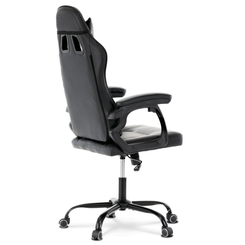 Herní křeslo, šedá a černá ekokůže, houpací mech., opěrák 135°