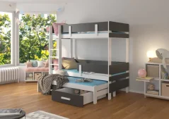 Patrová postel třílůžková ETAPO 200x90 – antracit (103 x 171) cm – 2 zásuvky na lůžkoviny místo další komody