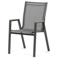 Židle zahradní šedý textilen, šedá kovová konstrukce, područky polywood v dekoru dubu