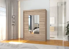 Skříň posuvná se zrcadlem DORRIGO 150 lanýž (150 x 200) cm – 6 polic pro přehledné uložení