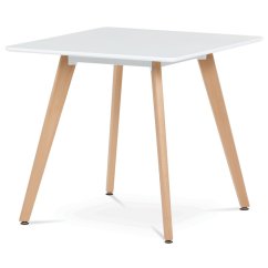 Jídelní stůl 80x80x75 cm, MDF, bílý matný lak, masiv buk