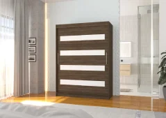 Skříň posuvná se zrcadlem MARTINEZ 150 choco – varianta 2 (150 x 200) cm – 6 polic pro přehledné uložení