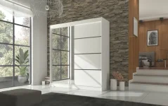 Posuvná skříň s zrcadlem GILTON 200 bílá (200 x 215) cm – 8 polic pro přehledné uložení