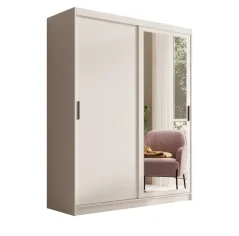 Šatní skříň s zrcadlem Hailey 160 bílá (160 x 205) cm – 5 polic pro přehledné uložení