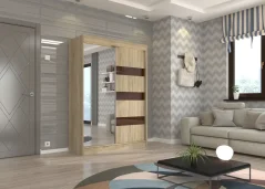 Posuvná skříň se zrcadlem a lacobelem TOURA 150 sonoma (150 x 215) cm – 10 polic pro přehledné uložení