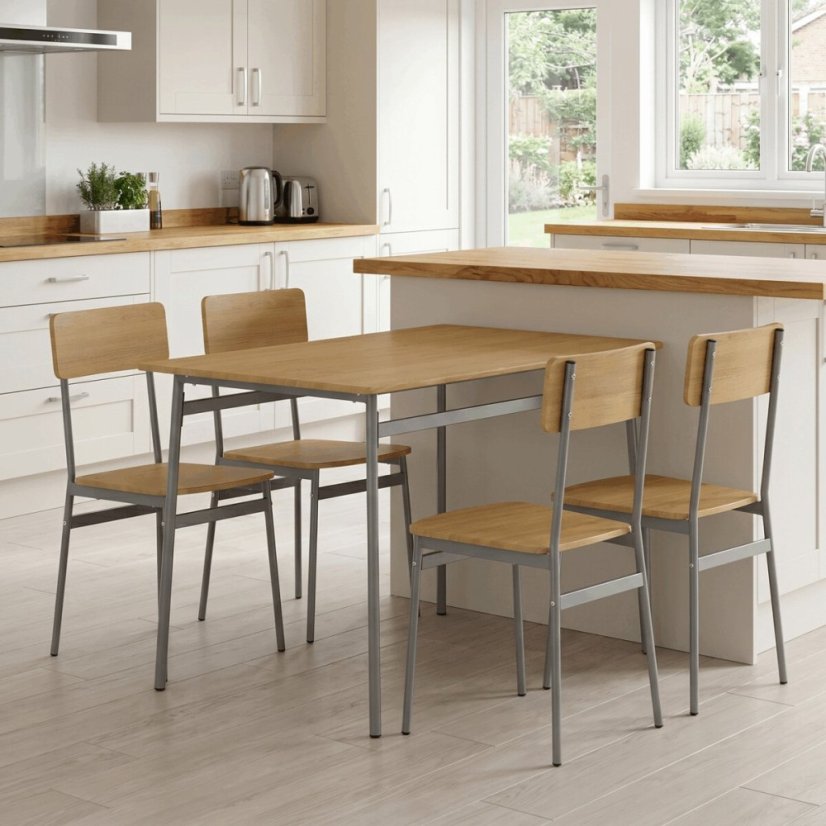 Jídelní set s 4 židlemi, 110x70x76cm, mdf, divoký dub, AUT-O2156 OAK - Barva: bílá#eup349669euv3