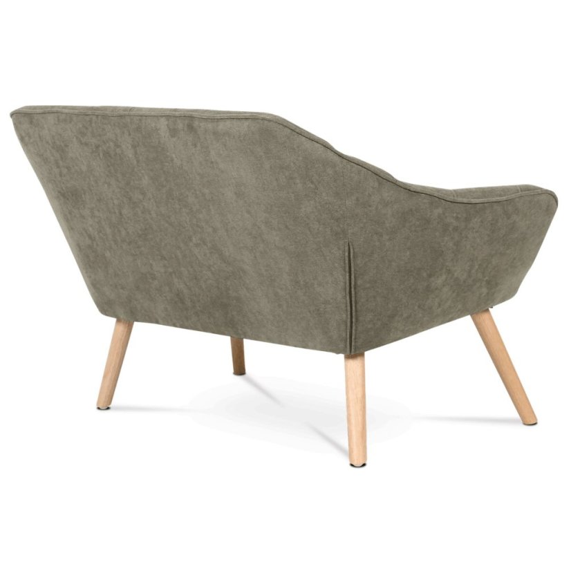 Dvoumístná sedačka, potah lanýžová látka, dřevěné nohy, masiv kaučukovník