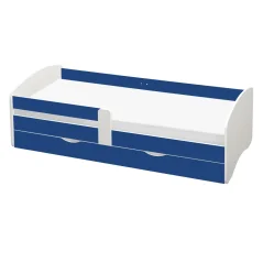 Postel s roštem a úložným prostorem 90x200, bílá/modrá, COCOLINO