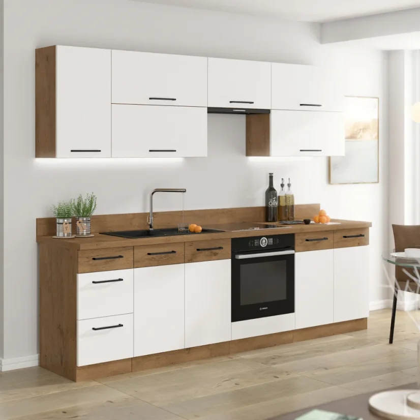 Dvířka na vestavnou myčku nádobí, dub lancelot / bílá extra vysoký lesk HG, VEGA ZM 713x596
