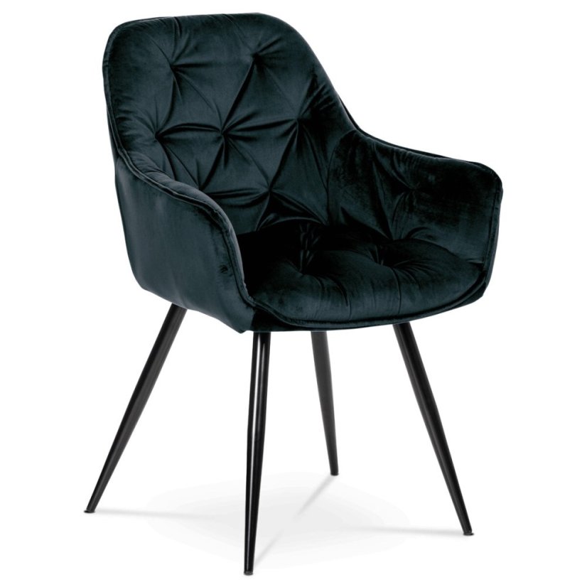 Jídelní židle, potah černá sametová látka, kovová 4nohá podnož, černý lak