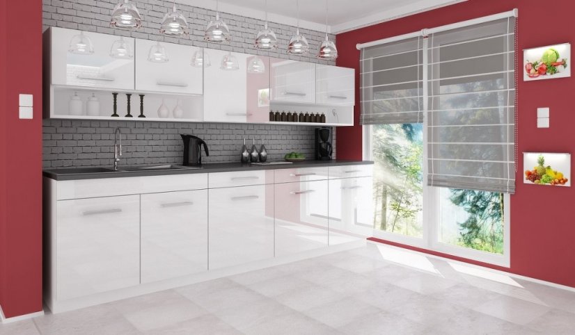 Kuchyňská linka DIAMOND 260/260 bílá lesk - Vyberte rozměry: 260 cm