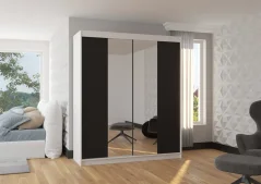 Posuvná skříň s zrcadlem BALANCE 180 bílá – černá (180 x 215) cm – 6 polic pro přehledné uložení