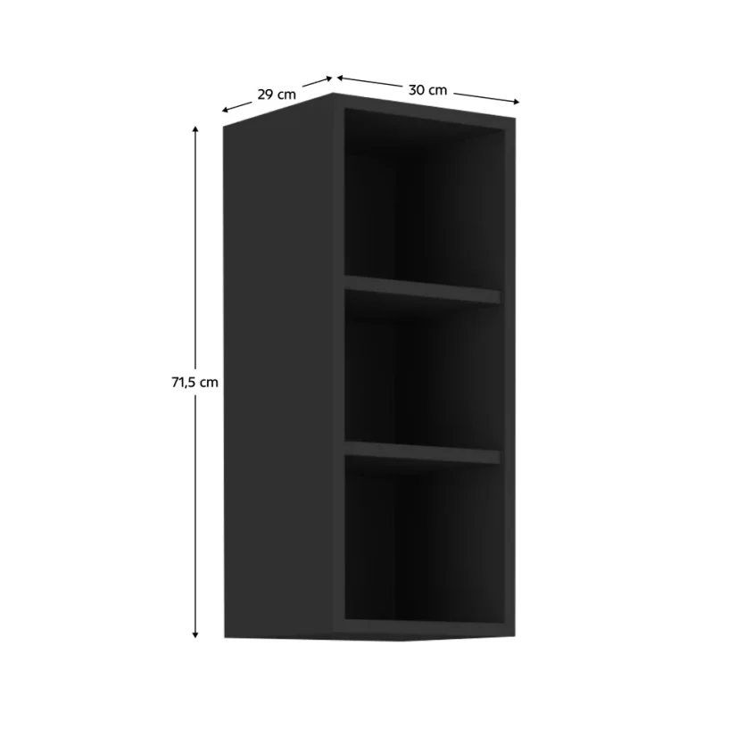 Horní otevřená skříňka ARAKA/MENZO/SIBER 30 G-72 OTW, černá (30 x 71,5) cm