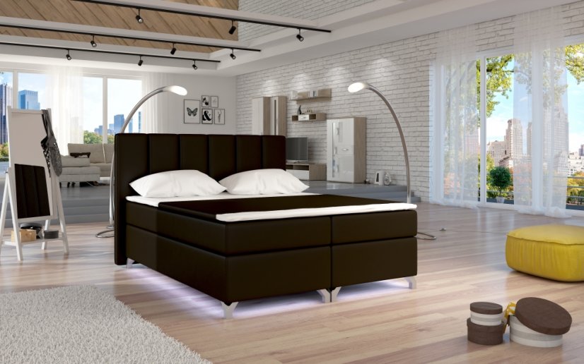 Kontinentální postel Boxspring BRAZIL hnědá ekokůže - Vyberte rozměry: 180 x 200 cm