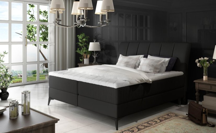 Kontinentální postel Boxspring ADELINE černá ekokůže - Vyberte rozměry: 180 x 200 cm