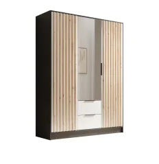 Skříň Neri 150 se zrcadly černá – bílá (150,5 x 200) cm – 5 polic pro přehledné uložení