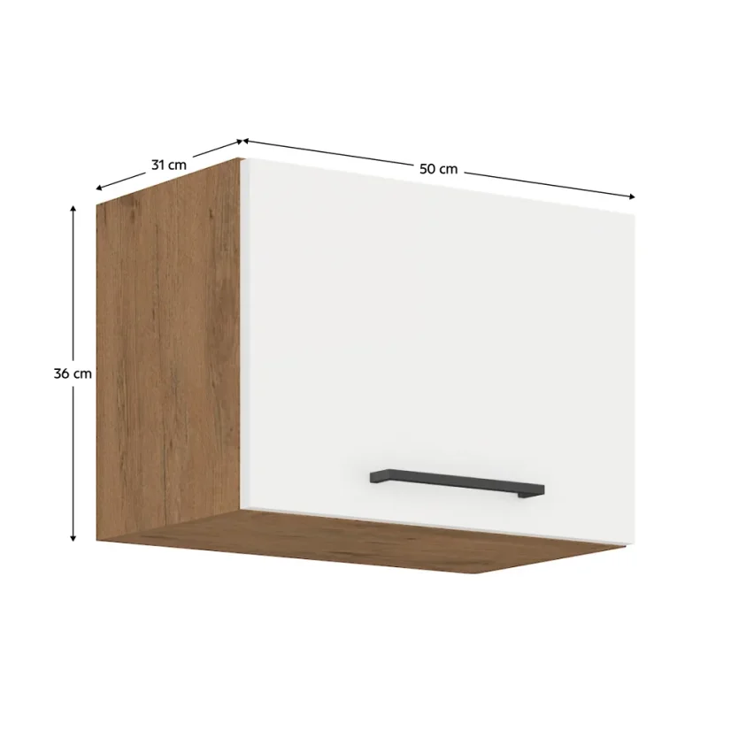 Horní skříňka VEGA 50 GU-36 1F, dub lancelot / bílá extra vysoký lesk HG (50 x 36) cm