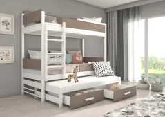 Patrová třílůžková postel s matracemi QUEEN 180x80 bílá – lanýže (190 x 88) cm