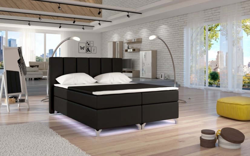 Kontinentální postel Boxspring BRAZIL černá ekokůže - Vyberte rozměry: 160  x 200 cm