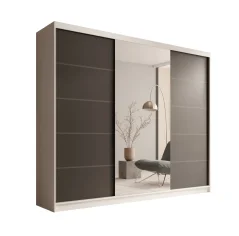 Posuvná skříň Etna 250 bílá – černá (250 x 215) cm – 12 polic pro přehledné uložení