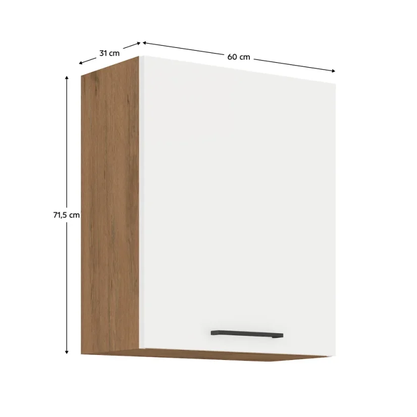 Horní skříňka, dub lancelot / bílá extra vysoký lesk HG, VEGA 60 G-72 1F