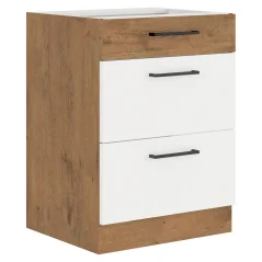 Spodní skříňka VEGA D60 3S BB, bílá extra vysoký lesk HG / dub lancelot (60 x 82) cm