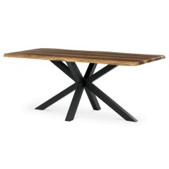 Stůl jídelní, 180x90x75 cm, MDF deska, dekor staré dřevo, kovová noha ve tvaru hvězdy, černý lak