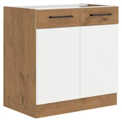 Dřezová skříňka VEGA 80 ZL 2F BB, bílá extra vysoký lesk HG / dub lancelot (80 x 82) cm
