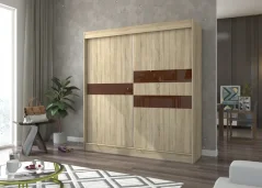 Skříň s posuvnými dveřmi a lacobelem BATIA 200 sonoma (200 x 215) cm – 8 polic pro přehledné uložení
