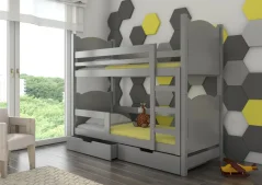 Patrová postel pro dvě osoby s matracemi MARABA šedá (81 x 160) cm – 2 zásuvky na lůžkoviny místo další komody