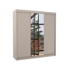 Posuvná skříň se zrcadlem SANTIAGO 200 kašmír (200 x 215) cm – 11 polic pro přehledné uložení