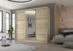Posuvná skříň se zrcadlem ERWIN 235 sonoma (235 x 215) cm – 5 polic pro přehledné uložení