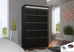 Posuvná skříň s LED osvětlením BENISSO 120 černá (120 x 200) cm – 6 polic pro přehledné uložení