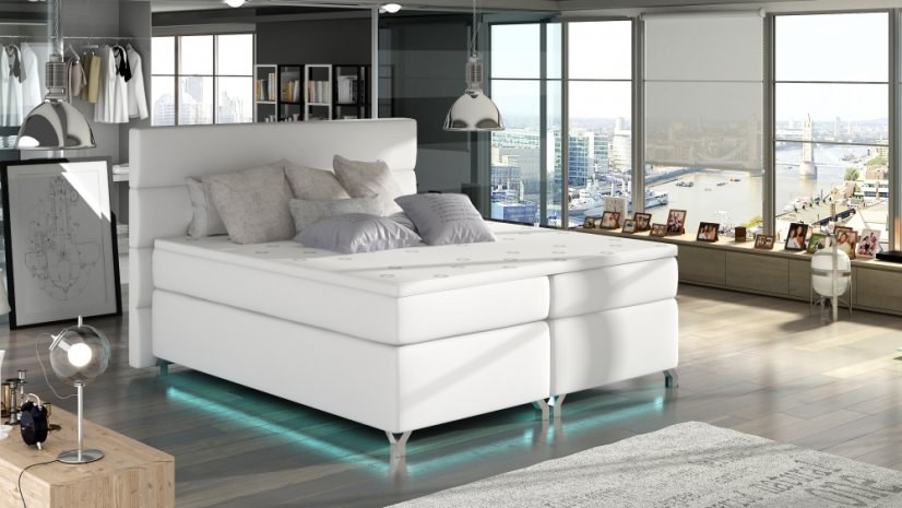 Kontinentální postel Boxspring MADEIRA bílá ekokůže - Vyberte rozměry: 160 x 200 cm