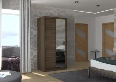 Posuvná skříň se zrcadlem BAROS 100 choco (100 x 200) cm – 5 polic pro přehledné uložení
