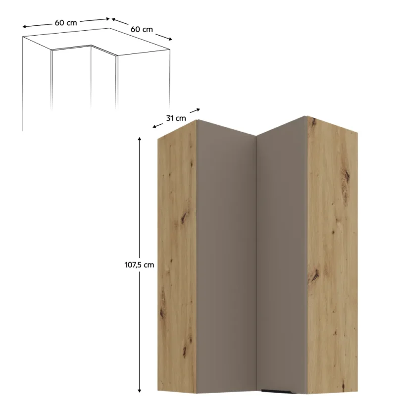 Horní rohová skříňka FRISBO 60x60 GN-108 2F, sandgrau/dub artisan
