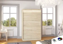 Posuvná skříň s LED osvětlením COLLIN 120 sonoma (120 x 200) cm – 6 polic pro přehledné uložení