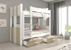 Patrová dvoulůžková postel ARTA 200x90 – sonoma (214 x 103) cm – 2 zásuvky na lůžkoviny místo další komody
