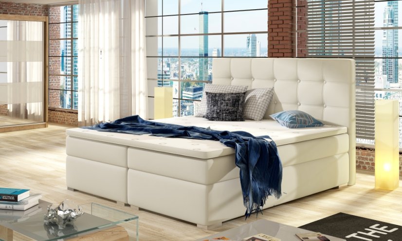 Kontinentální postel Boxspring INNA béžová ekokůže - Vyberte rozměry: 140 x 200 cm