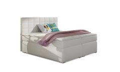 Kontinentální postel Boxspring LUCIE bílá ekokůže – vysoký násed, pružinová matrace