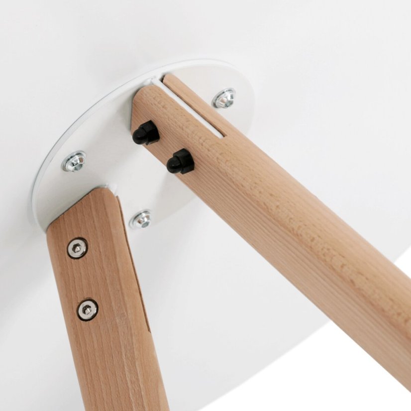 Jídelní stůl kulatý 70x70x73 cm, deska MDF bílý matný lak, nohy masiv buk,