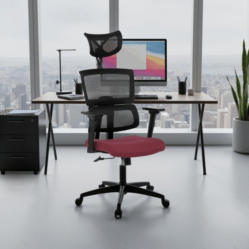 Kancelářská židle, houpací mechanismus, červená síťovina, KA-B1025 BOR