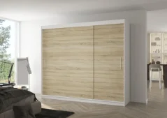 Posuvná skříň ANTOS 250 bílá – sonoma (250 x 215) cm – 11 polic pro přehledné uložení
