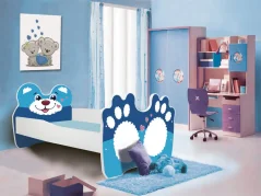 Postel s matrací BEAR BLUE 140x70 modrá (78 x 58) cm – matrace v ceně – lůžko je připravené hned po montáži